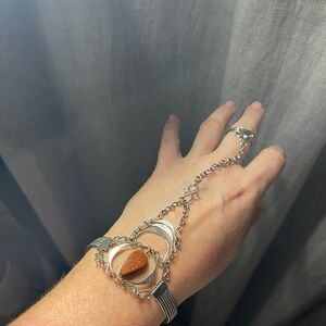 Goldstone and silver metal bracelet